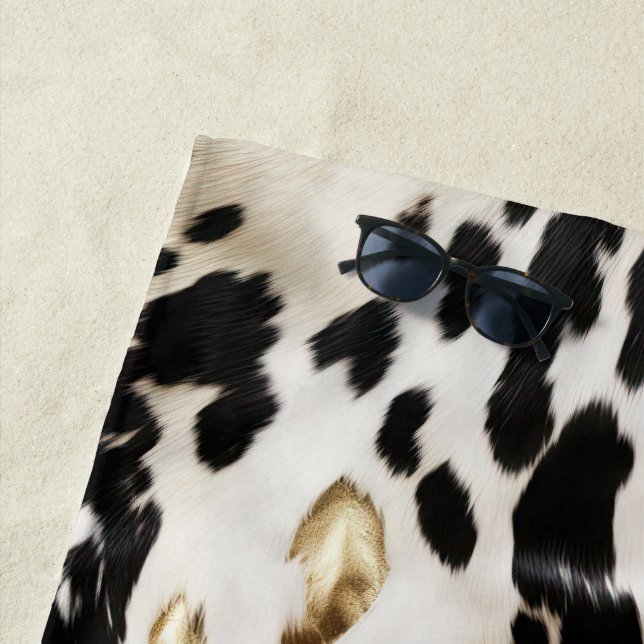 Black White Gold Southwest Cowhide  Beach Towel (In Situ)