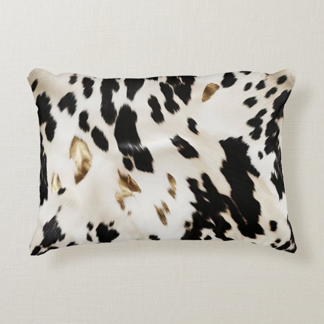 Black White Gold Southwest Cowhide  Decorative Cushion (Front)