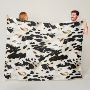 Black White Gold Southwest Cowhide Fleece Blanket