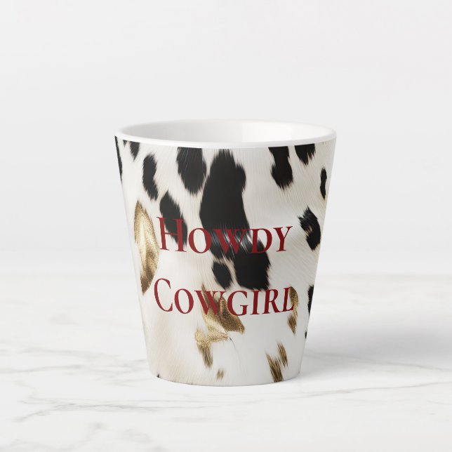 Black White Gold Southwest Cowhide  Latte Mug (Front)
