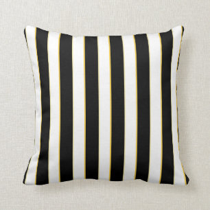 Black, White, Gold Striped Pattern Pillow