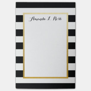 Black, White, Gold Striped Post it Note Pad