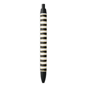 Black White Gold Stripes Black Ink Pen