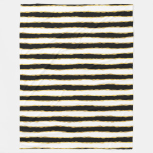Black White Gold Stripes Fleece Blanket
