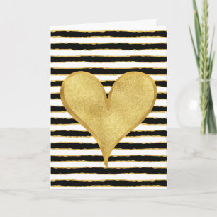 Black White Gold Stripes Heart I love you Card
