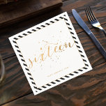 Black White Gold Sweet Sixteen 16th Birthday Napkin<br><div class="desc">Party napkins for a 16th birthday in a gold confetti "sixteen" design. Customise with your birthday message.</div>
