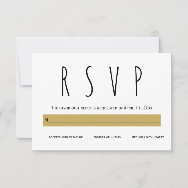 Black, white, gold typography modern wedding RSVP (Front)