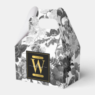 Black, White & Gold Vintage Floral Monogram Favour Box