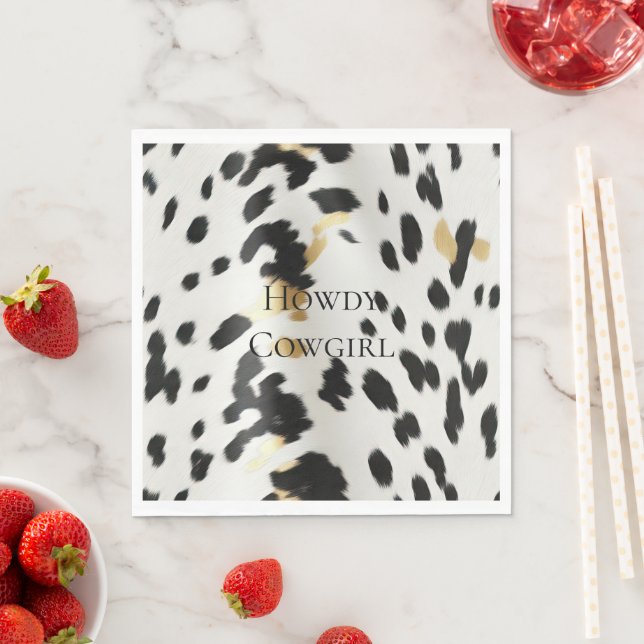 Black White Gold Western Cowhide Napkin (Insitu)