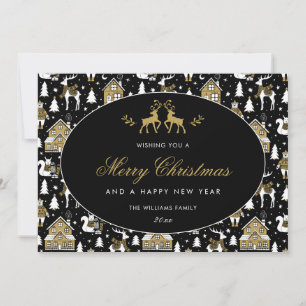 Black White Gold Winter Pattern Holiday Card
