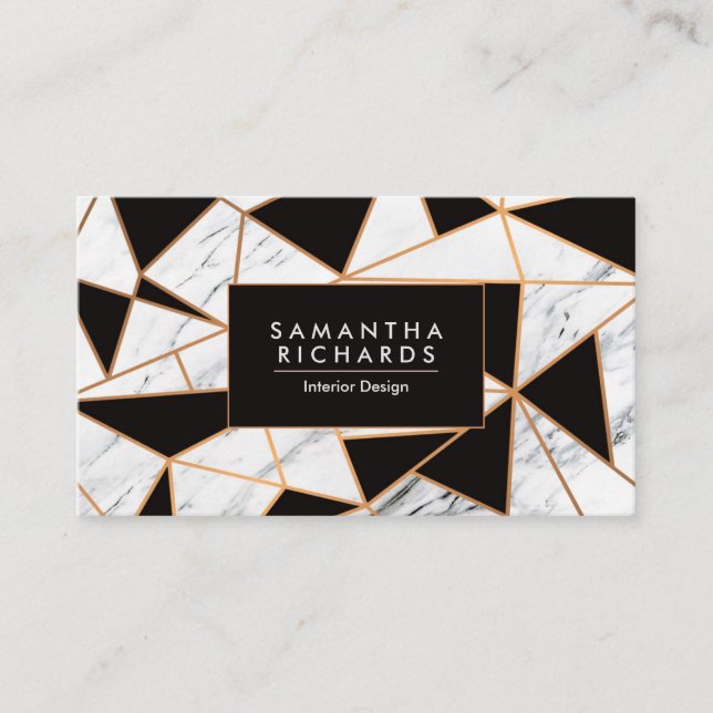 Black White & Golden Abstract Mosaic Business Card (Front)