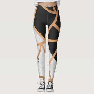 Black & White Golden Marble Mosaic Leggings