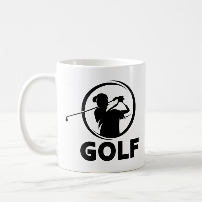 Black & White Golf Swing Silhouette Coffee Mug (Left)