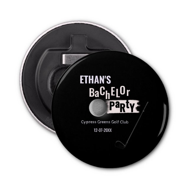 Black White Golfer - Bachelor Party - Golfing  Bottle Opener (Front)