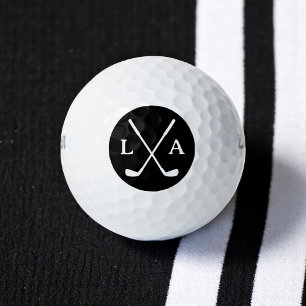 Black/White Golfer Initials and Clubs Golf Balls