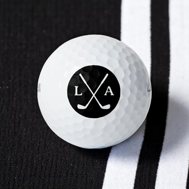 Black/White Golfer Initials and Clubs Golf Balls (Creator Uploaded)