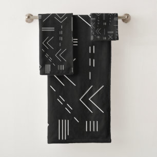 Black White Gorgeous Modern Geometric Pattern Bath Towel Set