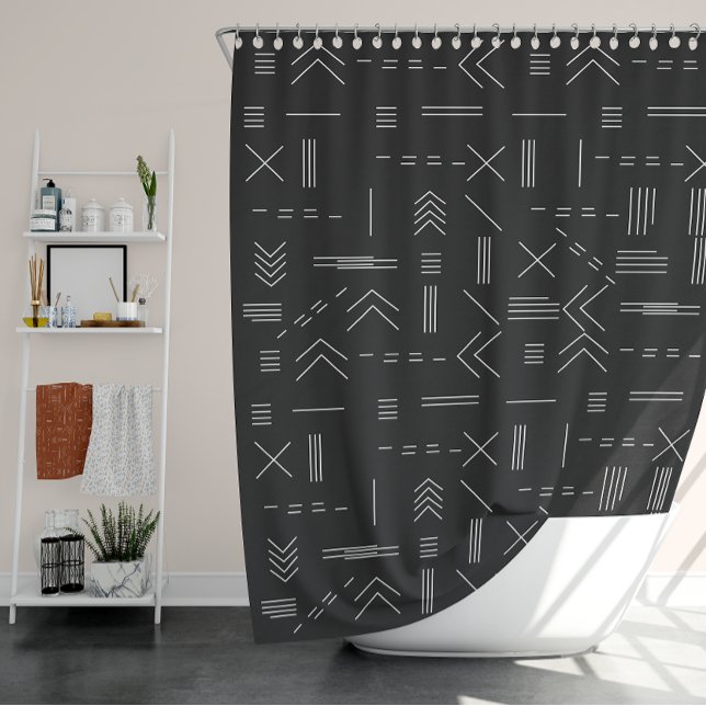 Black White Gorgeous Modern Geometric Pattern Shower Curtain (Black White Gorgeous Modern Geometric Pattern Shower Curtain)