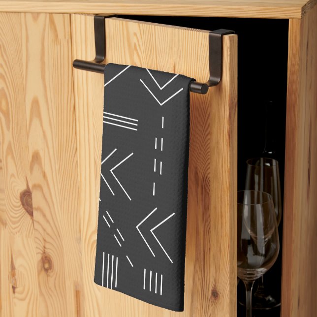 Black White Gorgeous Modern Geometric Pattern Tea Towel (Thirds Fold)