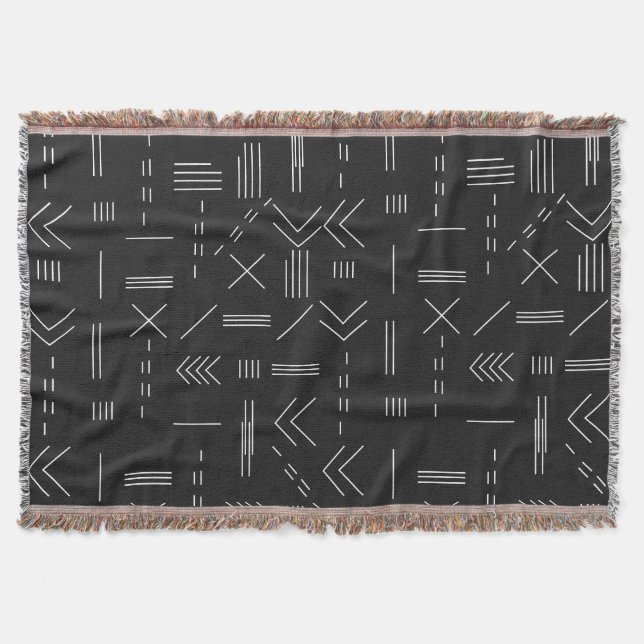 Black White Gorgeous Modern Geometric Pattern Throw Blanket (Front)