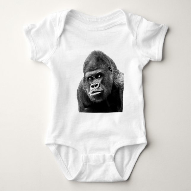 Black White Gorilla Baby Bodysuit (Front)