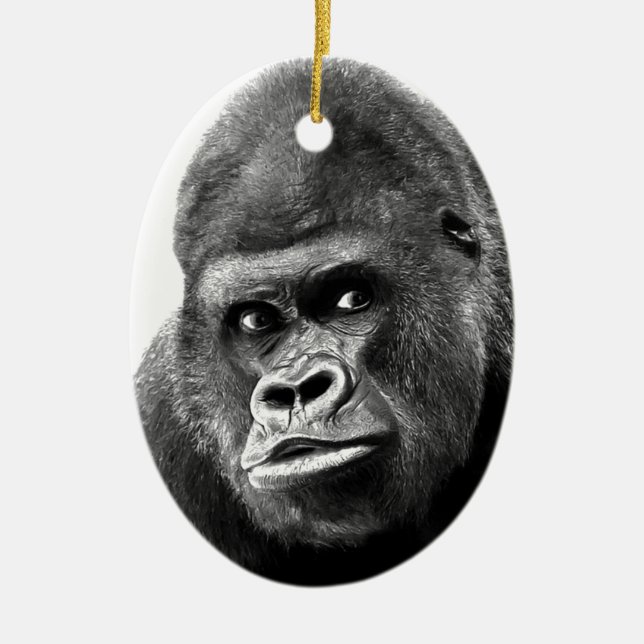 Black White Gorilla Ceramic Tree Decoration (Front)