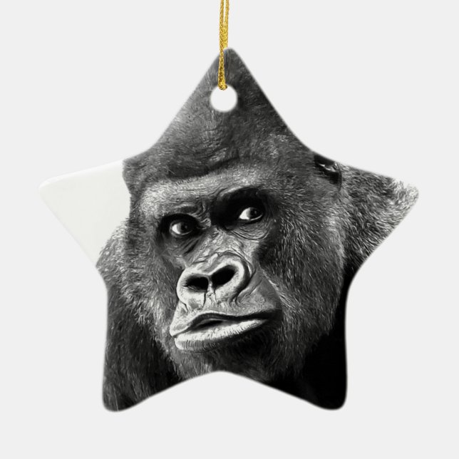 Black White Gorilla Ceramic Tree Decoration (Front)