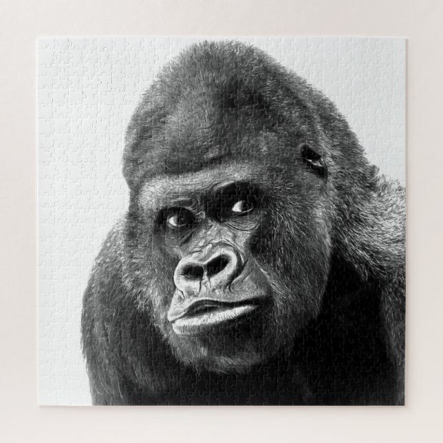 Black White Gorilla Photo - Animals Art Jigsaw Puzzle (Vertical)