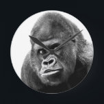 Black White Gorilla Round Clock<br><div class="desc">Digital Computer Animal Art - College Pop Art - Wild Animal Computer Images</div>