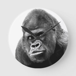 Black White Gorilla Round Clock