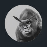 Black White Gorilla Round Clock<br><div class="desc">Digital Computer Animal Art - College Pop Art - Wild Animal Computer Images</div>