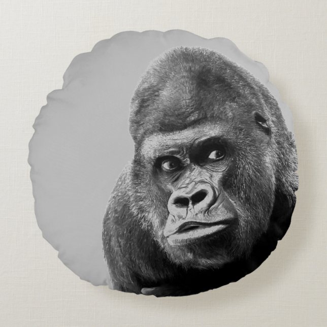 Black White Gorilla Round Cushion (Front)