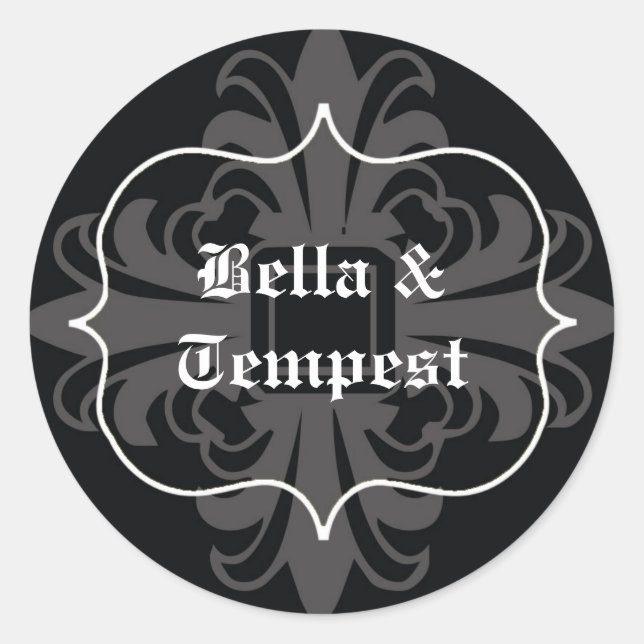 Black white goth punk name tag wedding favour (Front)