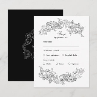 Black & White Gothic Meal Choice RSVP Card