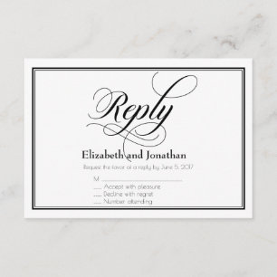 Black & White Graceful Script Wedding Reply Card