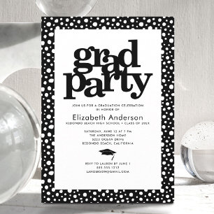 Black white grad party bold typography modern chic invitation