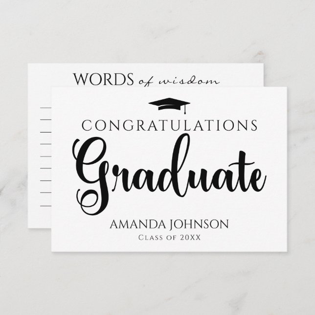Black White Graduate Words of Wisdom Graduation  Enclosure Card (Front/Back)