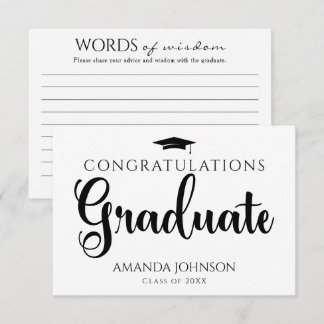Black White Graduate Words of Wisdom Graduation  Enclosure Card