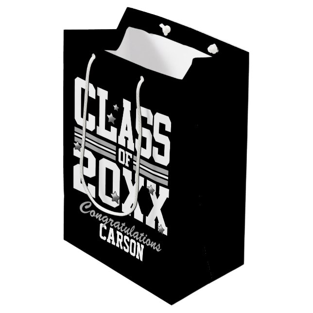 Black|White Graduating Class Year Medium Gift Bag (Front Angled)