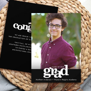 Black white graduation 1 photo modern typography announcement
