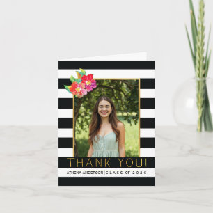 Black, white graduation 2017 pink Thank You photo Card