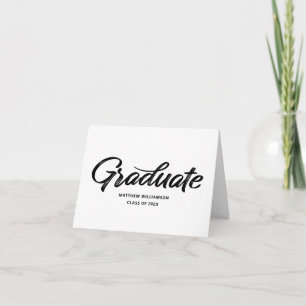 Black White Graduation Bold Retro Script Cap Icon Thank You Card