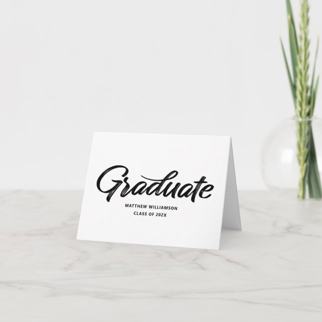 Black White Graduation Bold Retro Script Cap Icon Thank You Card (Front)
