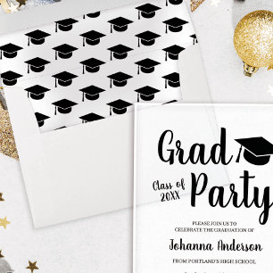Black & White Graduation Cap Lined Envelope