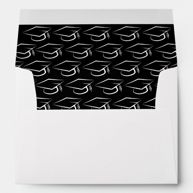 Black White Graduation Cap Pattern Elegant Envelope (Back (Bottom))