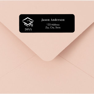 Black white graduation cap return address label