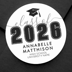 Black White Graduation Classic Round Sticker