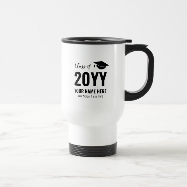 Black & White Graduation Gift Custom Travel Mug (Right)