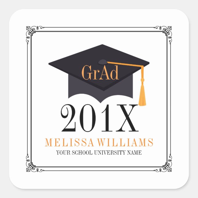 Black & White Graduation Hat 2016 Template Square Sticker (Front)
