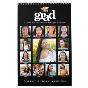 Black White Graduation K–12 Photo Collage 15 Month Calendar